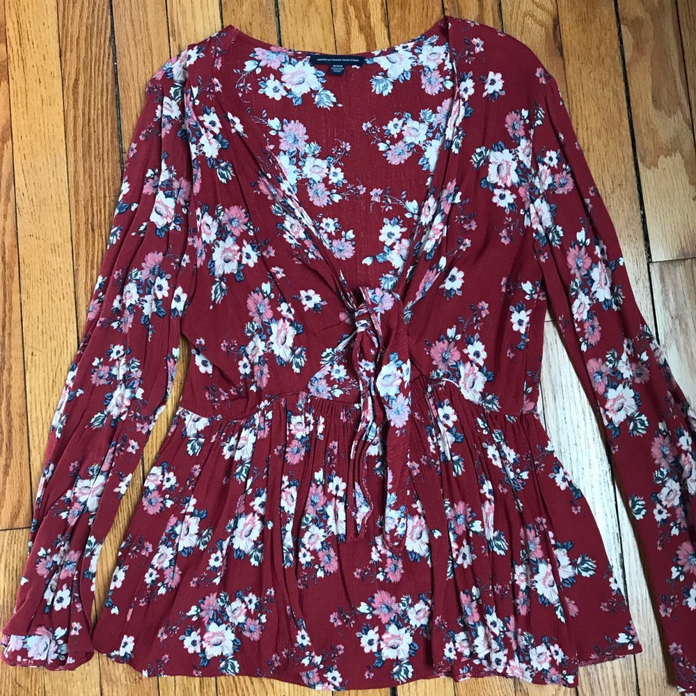 American Eagle Tie Front Floral Top